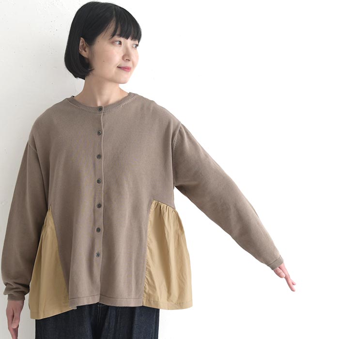 【50％OFF セール！】 返品交換不可 カーディガン 長袖 レディース Bliss bunch 異素材ミックス ふんわり ギャザー 綿100％ 25AW0904, q1219, q5, | Bliss bunch | 16