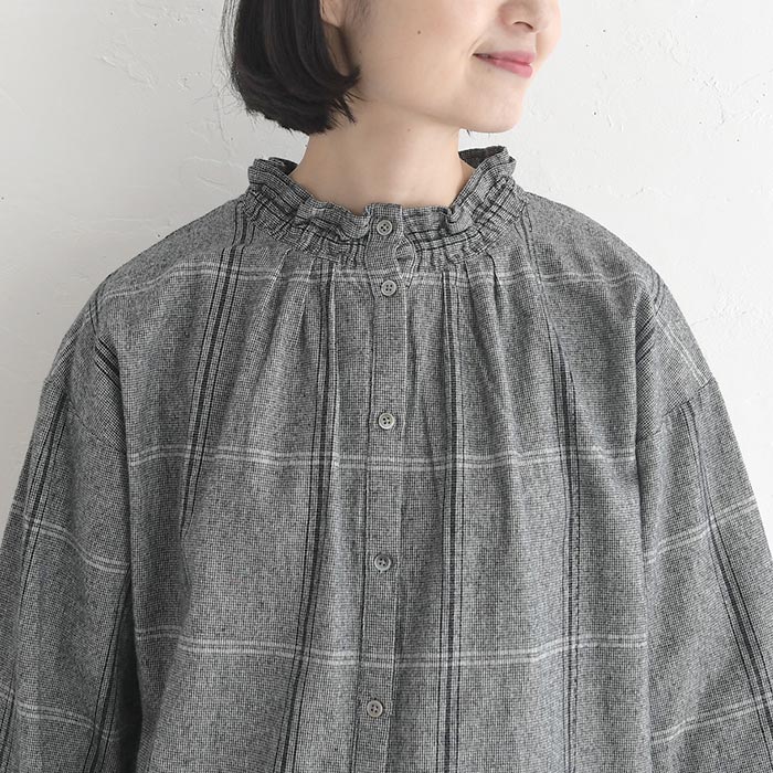 ブラウス 長袖 レディース シャツ フリル襟 Bliss bunch コットン ネックシャーリング 綿100％ コットン 25AW1107, | Bliss bunch | 14