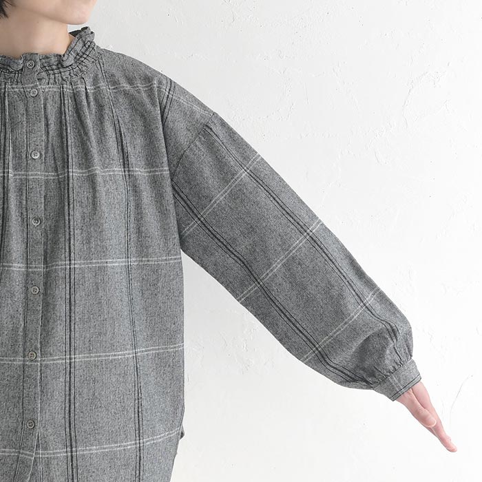 ブラウス 長袖 レディース シャツ フリル襟 Bliss bunch コットン ネックシャーリング 綿100％ コットン 25AW1107, | Bliss bunch | 17