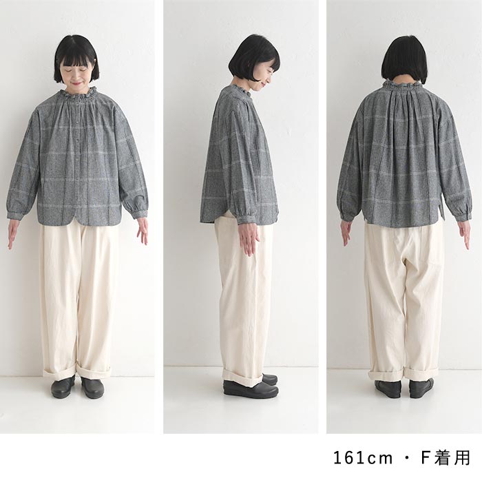 ブラウス 長袖 レディース シャツ フリル襟 Bliss bunch コットン ネックシャーリング 綿100％ コットン 25AW1107, | Bliss bunch | 19