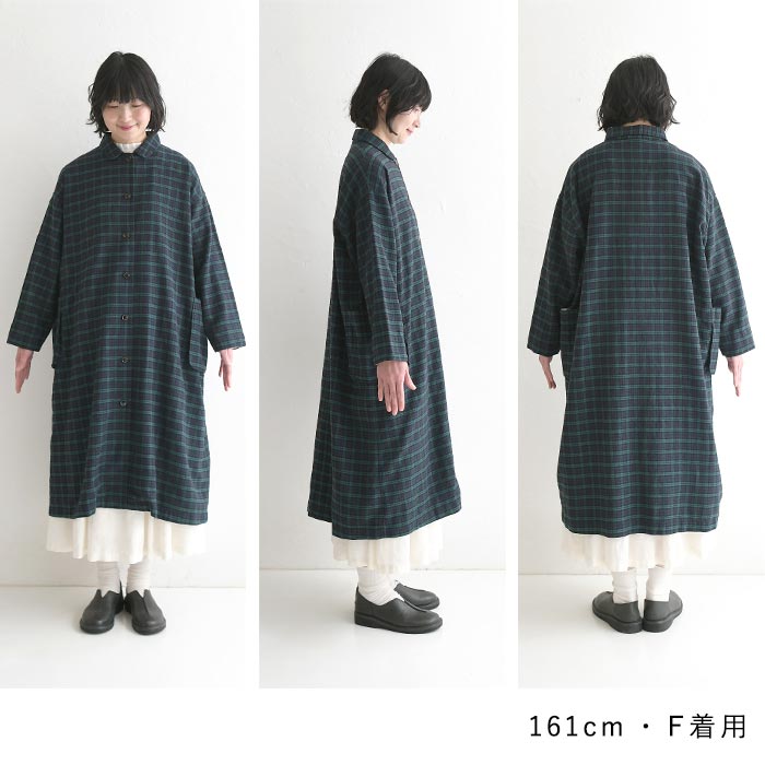 Bliss bunch（ブリスバンチ） コート風ワンピース 綿麻チェック柄