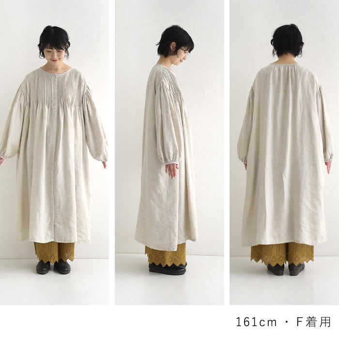 ワンピース レディース 長袖 08mab 08マブ 14番手リネン 多