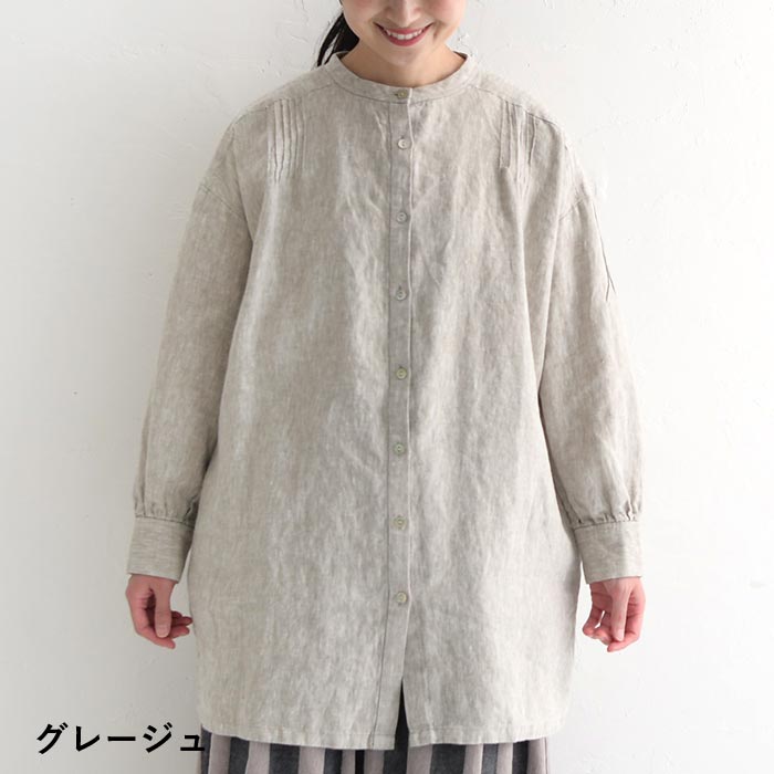08Mab 9番手リネン ピンタック ワイドチュニック シャツ