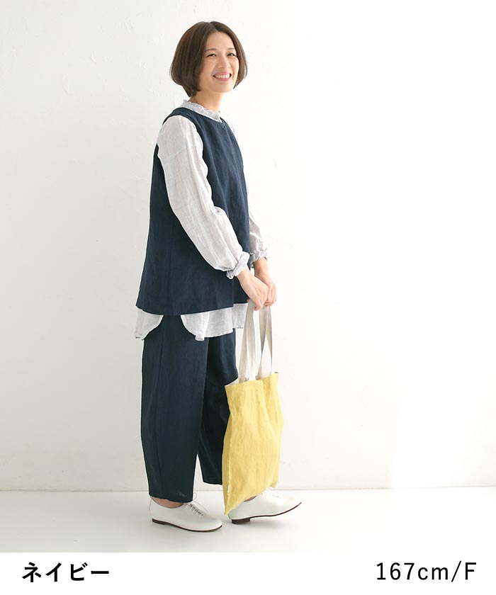メール便可 ベスト レディース ジレ 9番手リネン 08Mab 後重ね ゆったり 重ね着 麻100％ 25SS0404, | 08Mab | 13