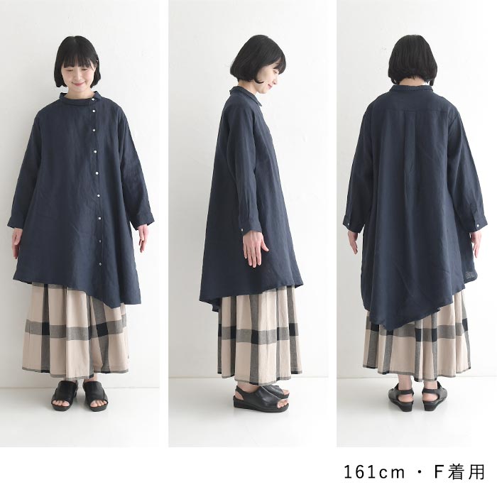 購入不可専用❌月末までセールタグ付き08mab麻100% 08Mab（ゼロハチマブ） 配色ワンピース 14番手リネン 麻100％ 春 夏 30