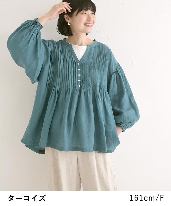 最大20％OFFクーポンあり ブラウス リネンシャンブレー 麻100% ピンタック 08Mabレディース 春 夏 30代 40代 50代 26SS0508, 爆買の画像