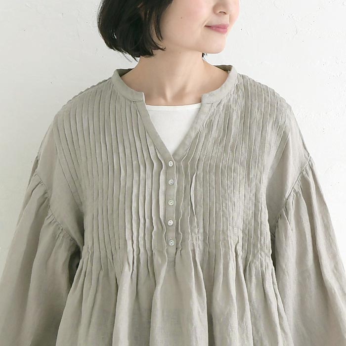 最大20％OFFクーポンあり ブラウス リネンシャンブレー 麻100% ピンタック 08Mabレディース 春 夏 30代 40代 50代 26SS0508, 爆買の画像
