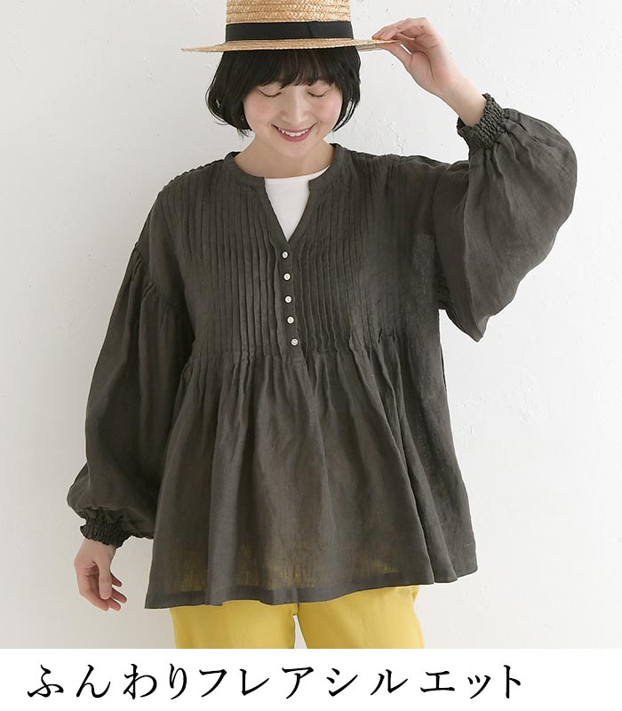 最大20％OFFクーポンあり ブラウス リネンシャンブレー 麻100% ピンタック 08Mabレディース 春 夏 30代 40代 50代 26SS0508, 爆買の画像