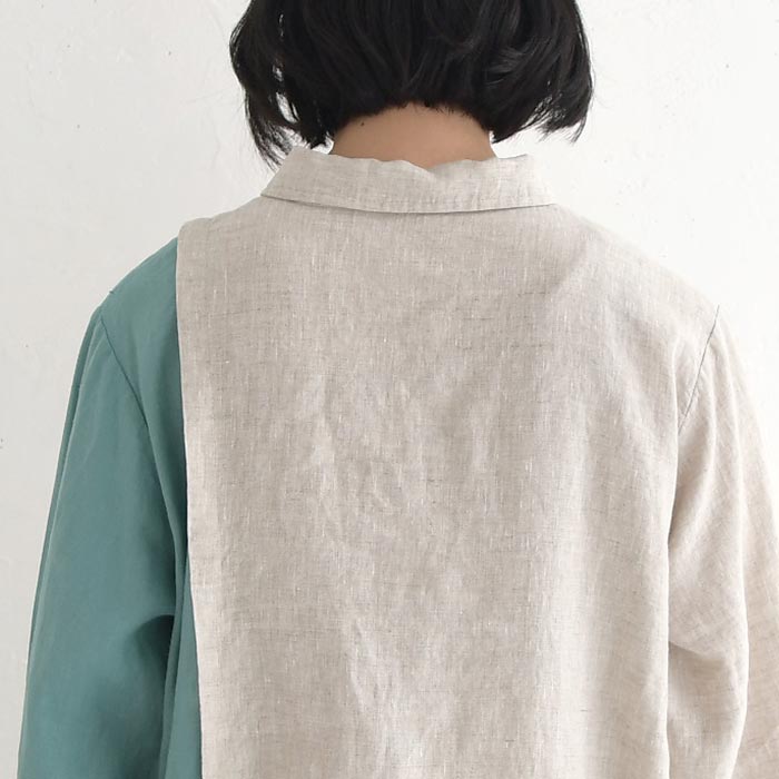08Mab ⿻ リネン ちび襟 ワンピース ゆったり ルーズ ナチュラル 春 正規通販】08Mab/ゼロハチマブ ピンタックボリューム袖リネン