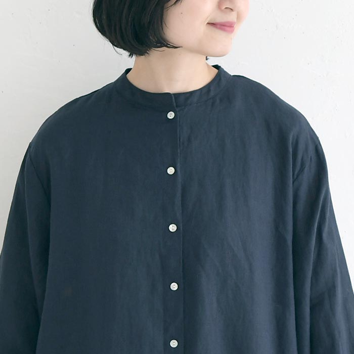 08Mab（ゼロハチマブ） ワンピース 14番手リネン 袖口ゴム 前開き
