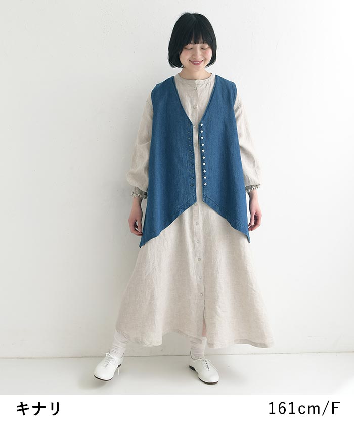 08Mab（ゼロハチマブ） ワンピース 14番手リネン 袖口ゴム 前開き
