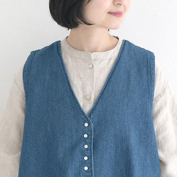 08Mab（ゼロハチマブ） ベスト綿麻デニム 前後差デザイン 春 夏 30代