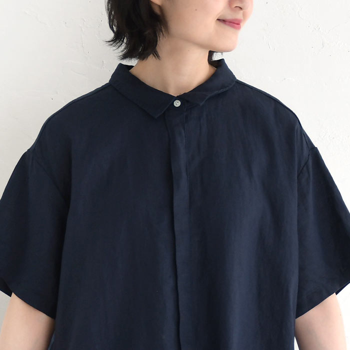 シャツワンピース 夏 レディース 半袖 ロング ギャザー 前開き 涼しい リネン 25SS0613, | 08Mab | 17