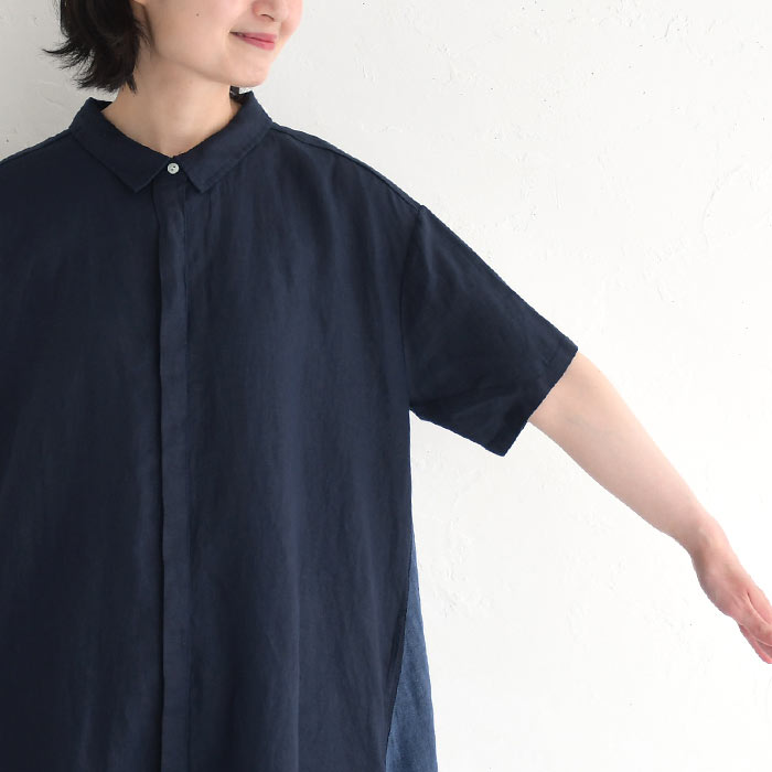 シャツワンピース 夏 レディース 半袖 ロング ギャザー 前開き 涼しい リネン 25SS0613, | 08Mab | 19