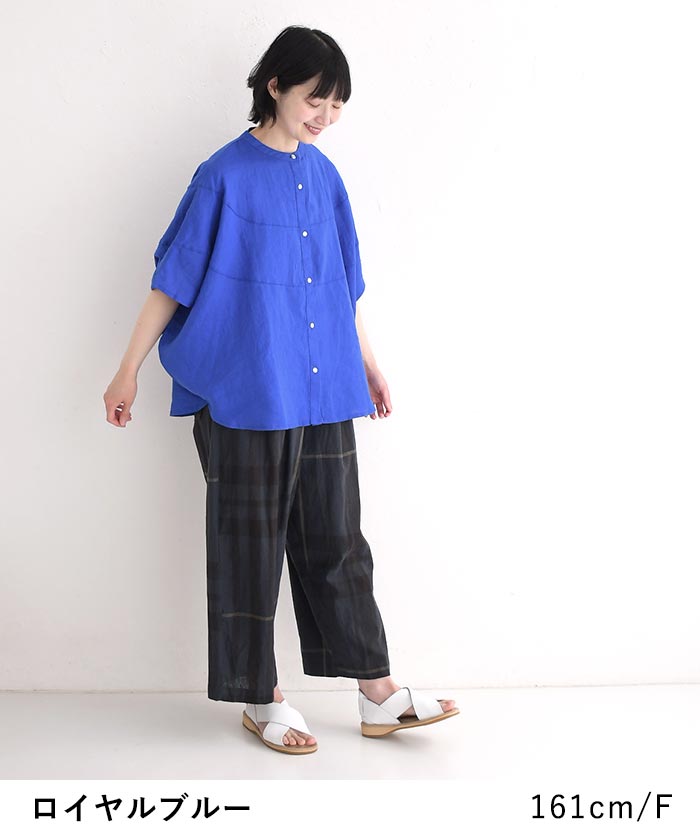 ブラウス シャツ 08 Mab 14番手リネン 衿ぐりタックドルマンブラウス レディース TSURU by Mariko Oikawa ブラウス シャツ / Ruler dot print