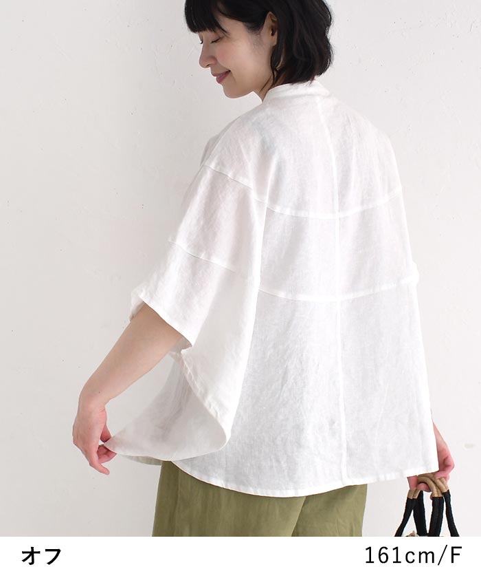 ブラウス シャツ 08 Mab 14番手リネン 衿ぐりタックドルマンブラウス レディース FUNALIVE ブラウス シャツ 08 Mab 14番手リネン 衿ぐりタック
