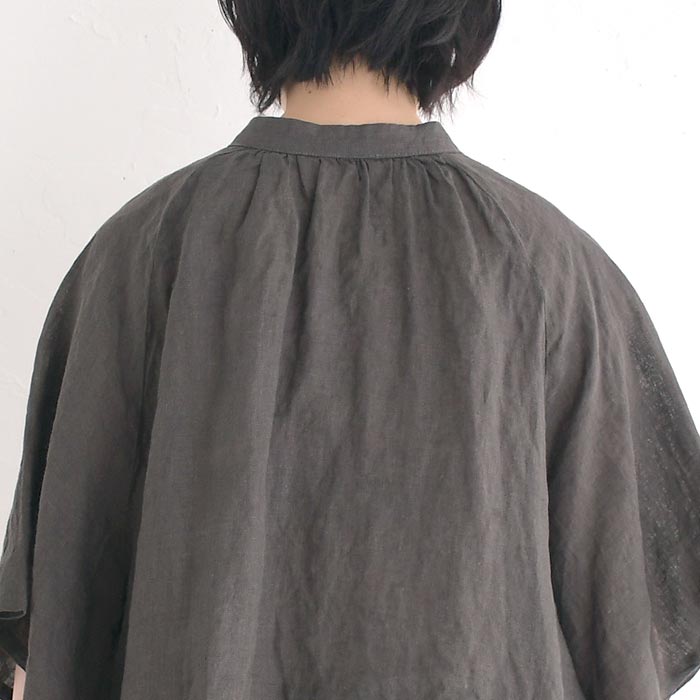 ブラウス フレア袖 レディース ボリューム バンドカラー ラグラン袖 涼しい リネンシャンブレー 25SS0613, | 08Mab | 18