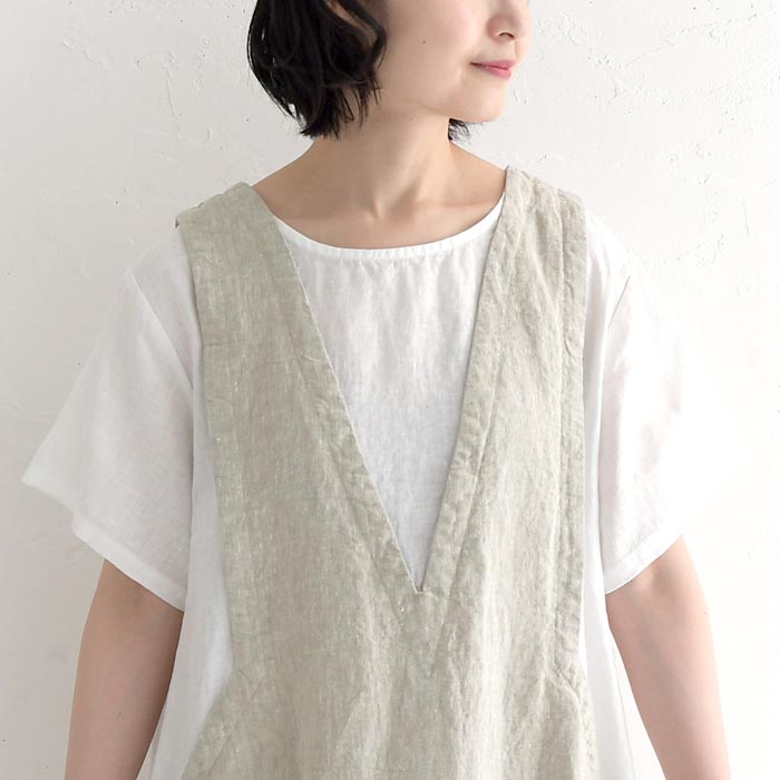 ワンピース 半袖 レディース 重ね着風 ロング 08Mab リネン ジャンバースカート風 ゆったり ワイド 麻100％ 25SS0604, | 08Mab | 16
