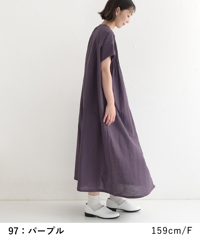 【美品】08mab　麻100% ピンタックロングワンピース　紺色 美品】08mab 麻100% ピンタックロングワンピース 紺色 - メルカリ
