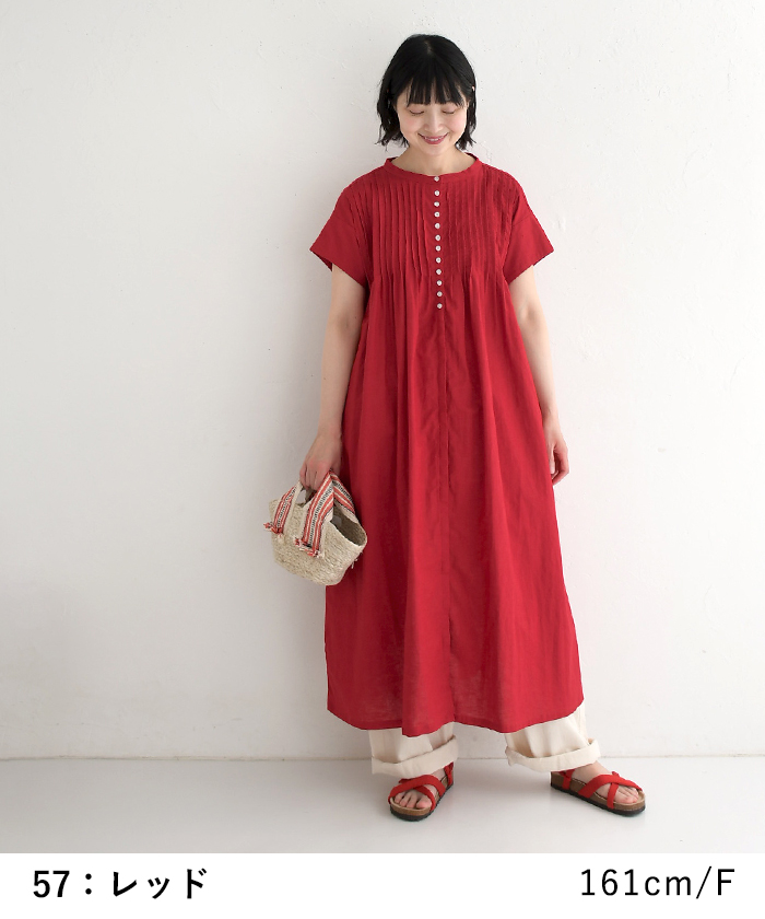 お値下げ♡美品♡08mab♡リネン100%半袖ワンピース 08Mab ワンピース 半袖 ロング レディース 綿麻 ピンタック