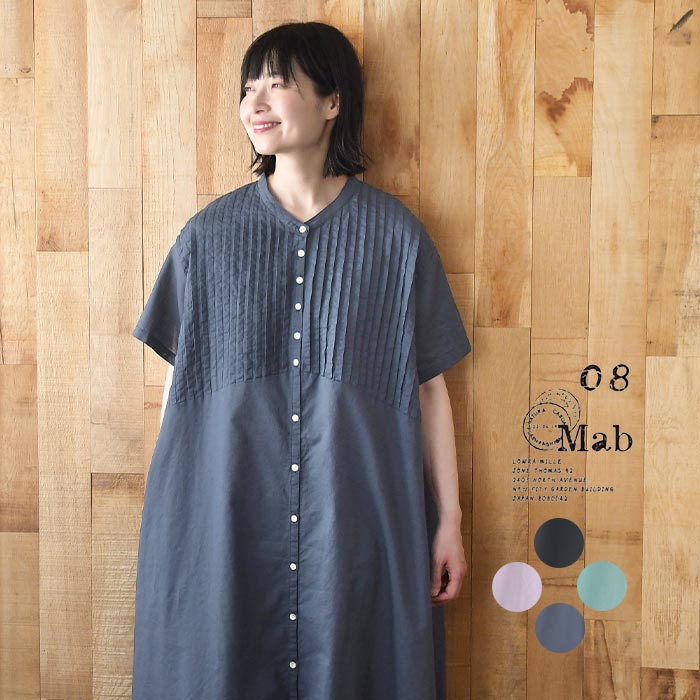 N様　ワンピース　BLK サイズ1 08Mab（ゼロハチマブ） ワンピース コットンリネンボイル 胸タック 春