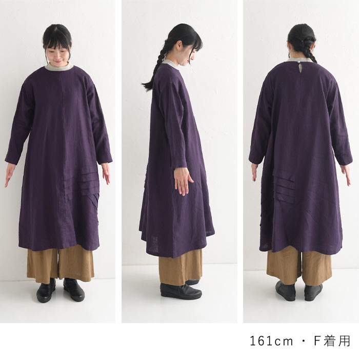 08Mab◆長袖ワンピース/FREE/リネン/BLK/F-819HF237 08Mab(ゼロハチマブ) / 長袖ワンピース/FREE/リネン/BLK/F