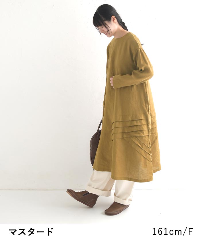 08Mab ワンピース ロング 長袖 レディース クルーネック 14番手