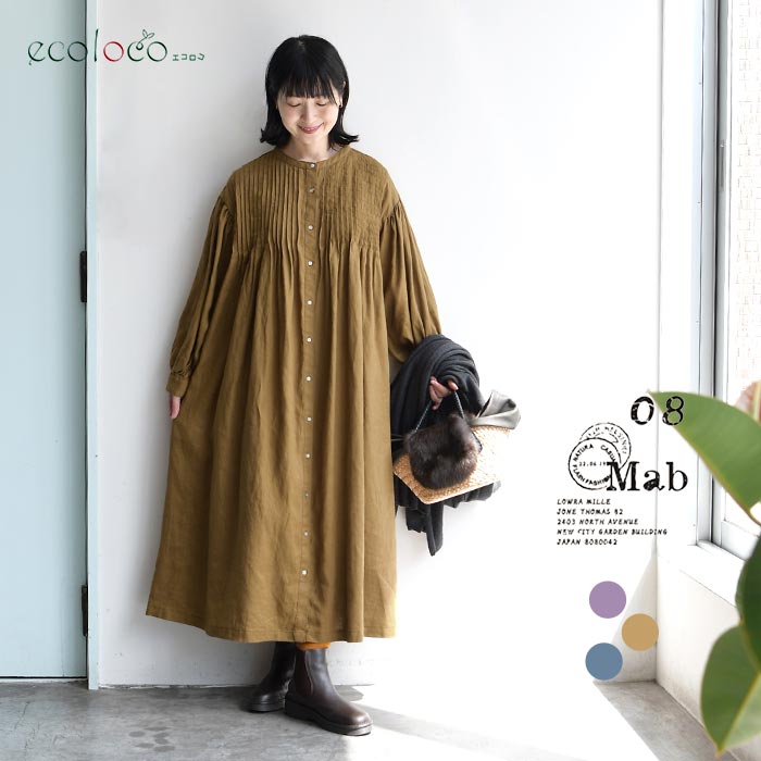 08Mab（ゼロハチマブ） ワンピース ヨーロピアンリネン ピンタック 麻