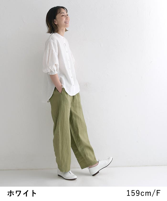 メール便送料無料ブラウス 五分袖 レディース パフスリーブ Sorte cuff リネンコットン ギャザー 綿 麻 25SS0613, |  | 09