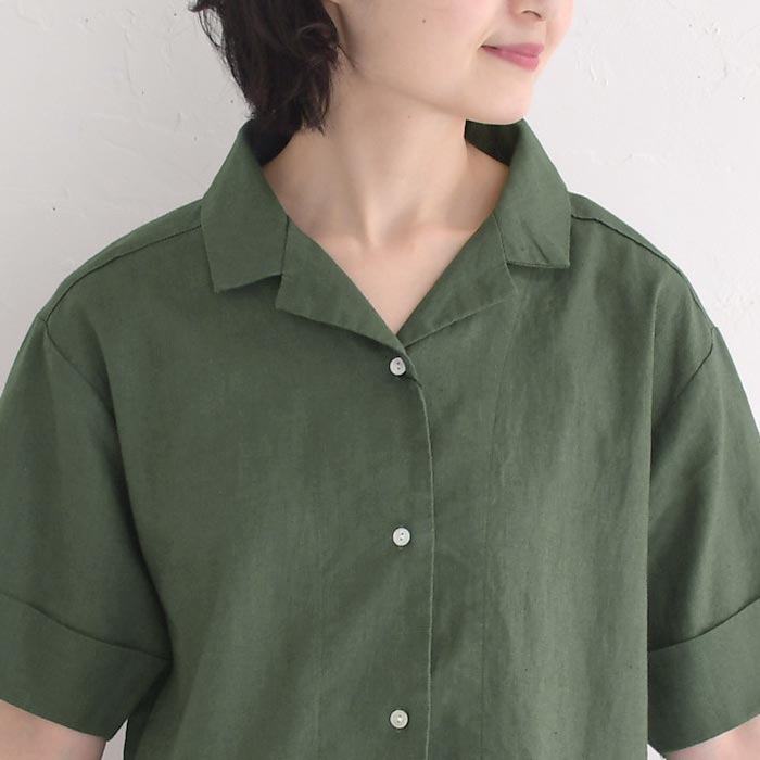 ワンピース ロング 半袖 レディース Sorte cuff リネンコットン テーラー襟 綿 麻 25SS0530, |  | 12
