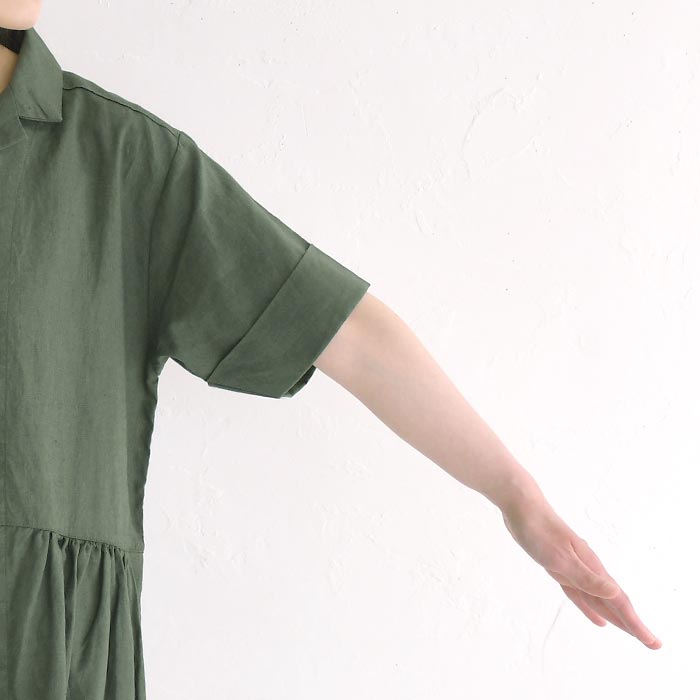 ワンピース ロング 半袖 レディース Sorte cuff リネンコットン テーラー襟 綿 麻 25SS0530, |  | 15