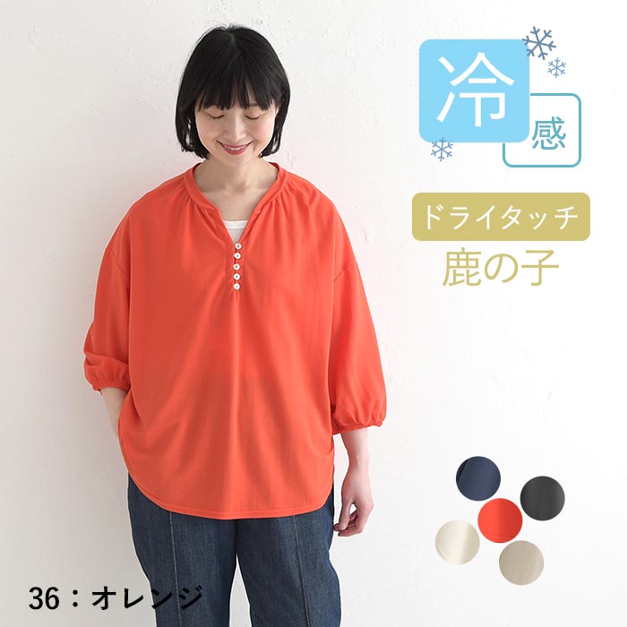 接触冷感 プルオーバー ブラウス風 レディース カットソー 鹿の子 春
