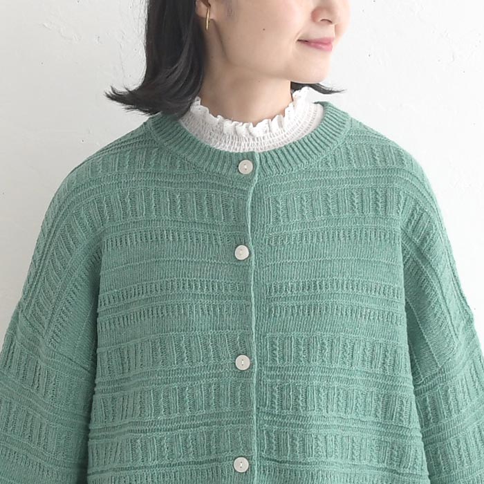 カーディガン ウォッシャブル綿タッチ 透かしボーダー編みニット  秋 冬 26AW1002, |  | 15