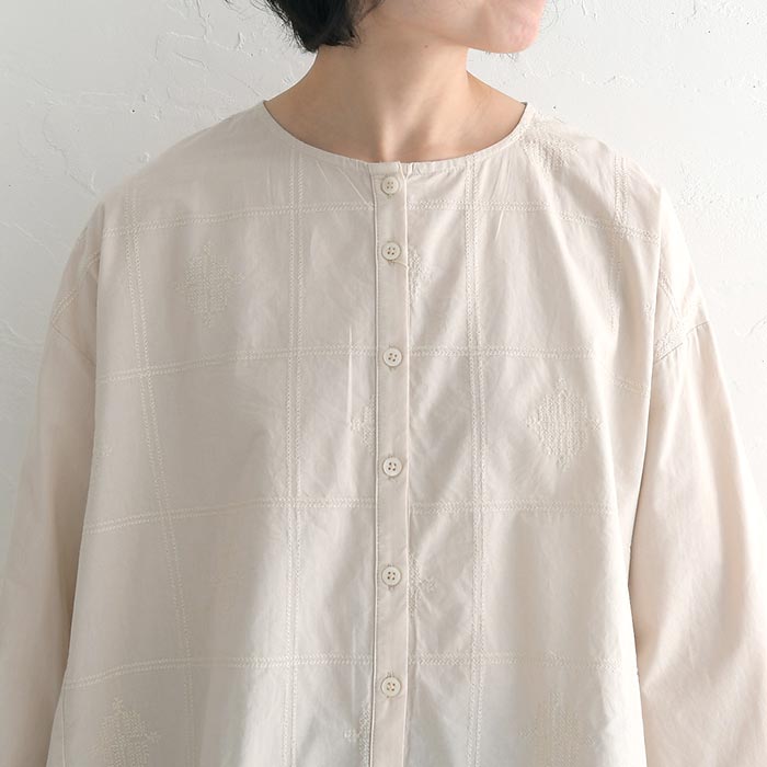 ブラウス 長袖 レディース シャツ ノーカラー 前開き インド綿 綿100％ 25SS0411, |  | 16