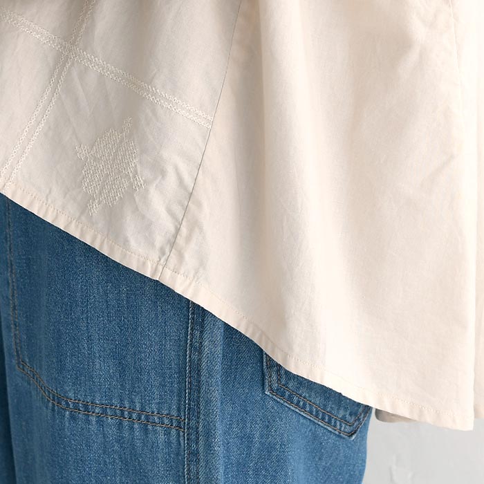 ブラウス 長袖 レディース シャツ ノーカラー 前開き インド綿 綿100％ 25SS0411, |  | 20