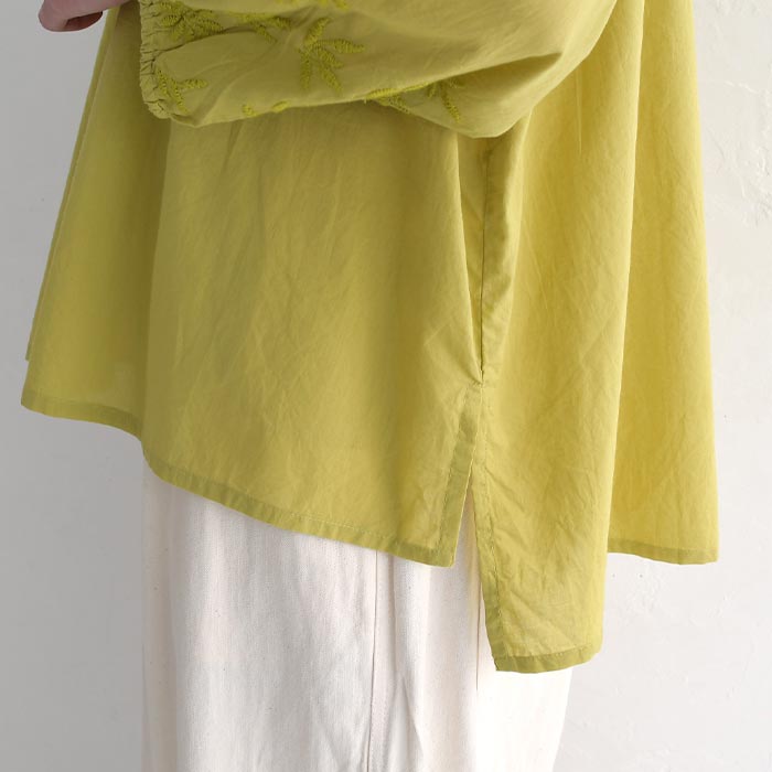 メール便可 ブラウス 涼しい レディース インド綿 袖刺繍 シャツ ノーカラー 薄手 綿100％ 25SS0523, |  | 18