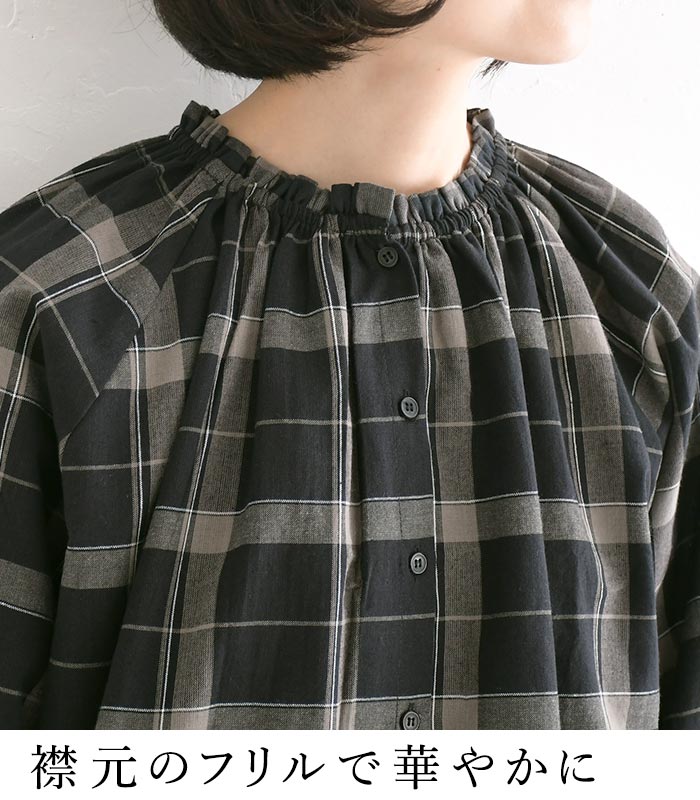 20％OFF セール！ 返品交換不可 ブラウス 長袖 レディース 綿キャンブリック チェック 綿100％ 25AW0904, q1128, q2, 爆買 |  | 08