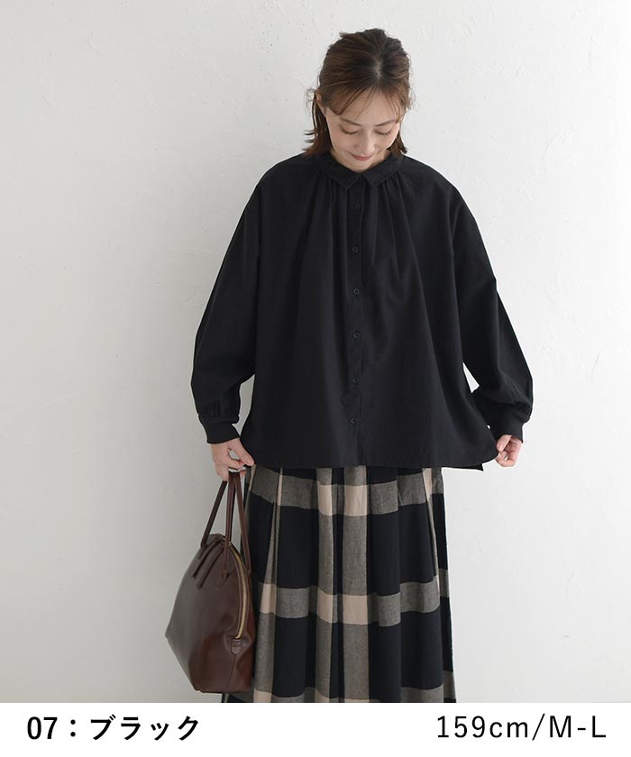 ブラウス シャツ コットン起毛 ギャザー 袖口リブ ふんわり ゆったり 綿100％ 30代 40代 50代 秋冬 25AW1219, |  | 15