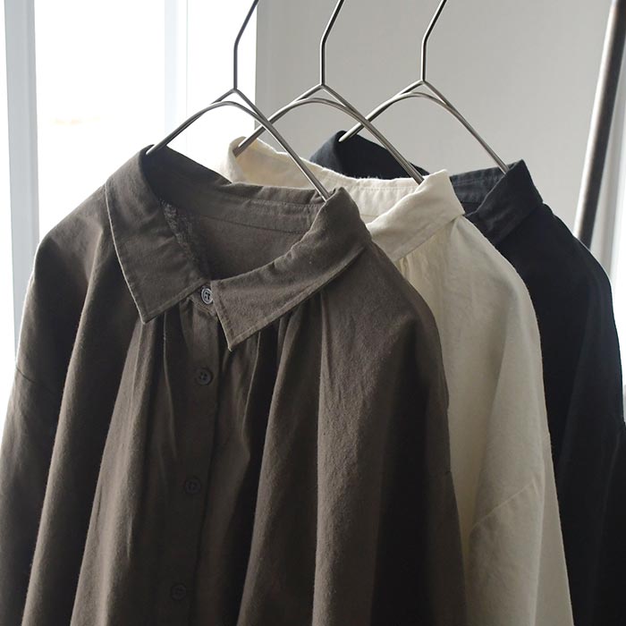 ブラウス シャツ コットン起毛 ギャザー 袖口リブ ふんわり ゆったり 綿100％ 30代 40代 50代 秋冬 25AW1219, |  | 16