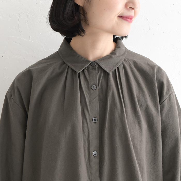 ブラウス シャツ コットン起毛 ギャザー 袖口リブ ふんわり ゆったり 綿100％ 30代 40代 50代 秋冬 25AW1219, |  | 17