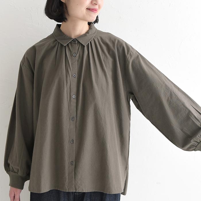 ブラウス シャツ コットン起毛 ギャザー 袖口リブ ふんわり ゆったり 綿100％ 30代 40代 50代 秋冬 25AW1219, |  | 19