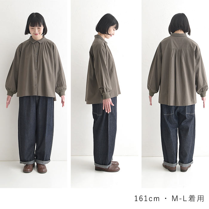 ブラウス シャツ コットン起毛 ギャザー 袖口リブ ふんわり ゆったり 綿100％ 30代 40代 50代 秋冬 25AW1219, |  | 22
