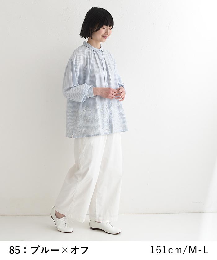 新作早割P5倍 ブラウス 裾刺繍 綿100％ キャンブリック ストライプ柄  春 夏 30代 40代 50代 26SS0319, |  | 13
