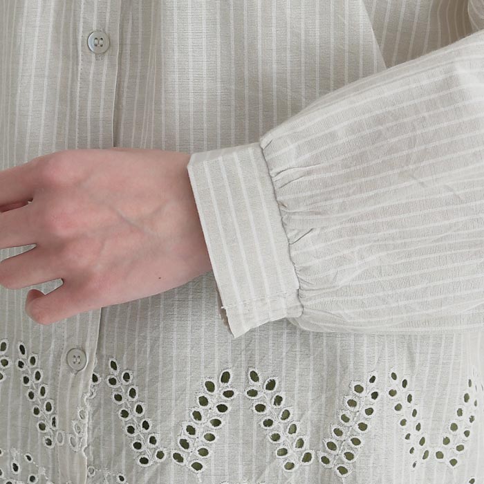 新作早割P5倍 ブラウス 裾刺繍 綿100％ キャンブリック ストライプ柄  春 夏 30代 40代 50代 26SS0319, |  | 17