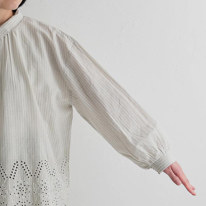 新作早割P5倍 ブラウス 裾刺繍 綿100％ キャンブリック ストライプ柄  春 夏 30代 40代 50代 26SS0319, |  | 18