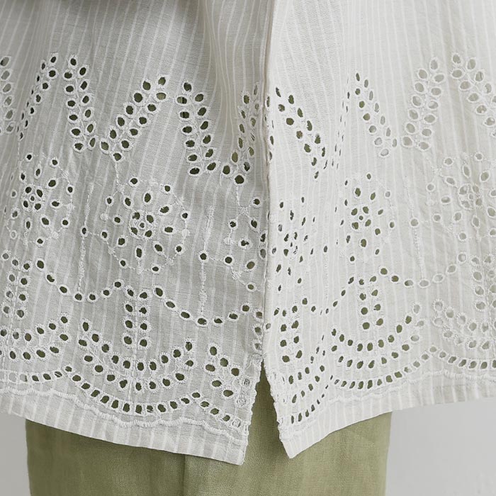 新作早割P5倍 ブラウス 裾刺繍 綿100％ キャンブリック ストライプ柄  春 夏 30代 40代 50代 26SS0319, |  | 19