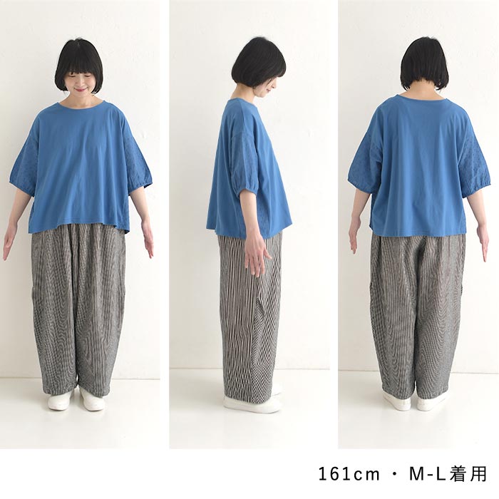 Tシャツ 布帛カットワークレース使い 綿100% コットン レディース 春 夏 30代 40代 50代 26SS0508, |  | 20