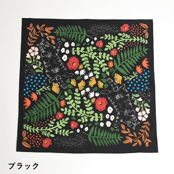 2点までメール便可 ハンカチ ボタニカル隠れ猫柄 大判サイズ 綿100% スカーフ バンダナ 70cm×70cm 26SS0529, |  | 01