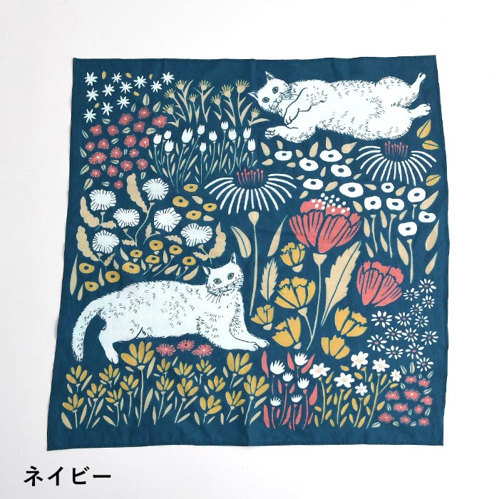 2点までメール便可 ハンカチ お花畑戯れ猫柄 大判サイズ 綿100% スカーフ バンダナ 70cm×70cm 26SS0529, |  | 03