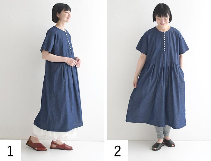 デニムワンピース 半袖 レディース ロング 薄手 コットン 多